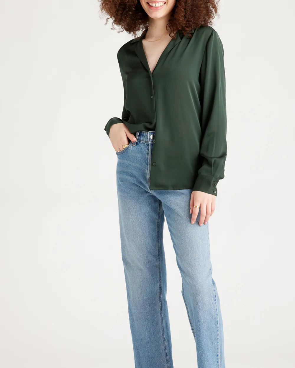 Silk Fiber Notch Collar Blouse