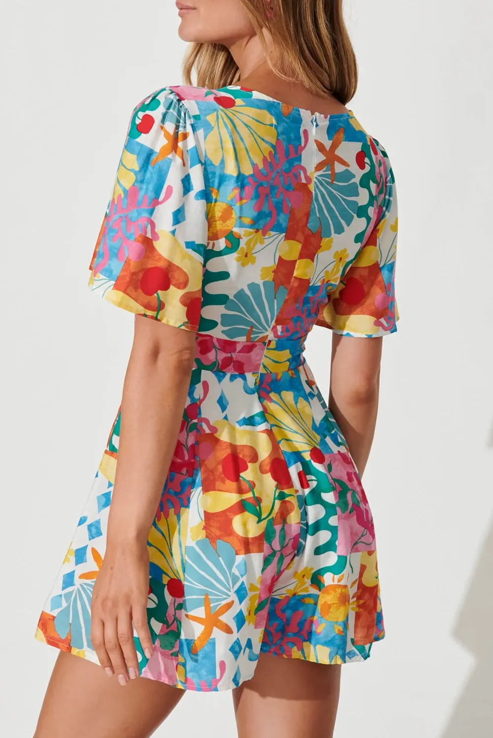 Colorful Printed Tie Front Short Jumpsuit