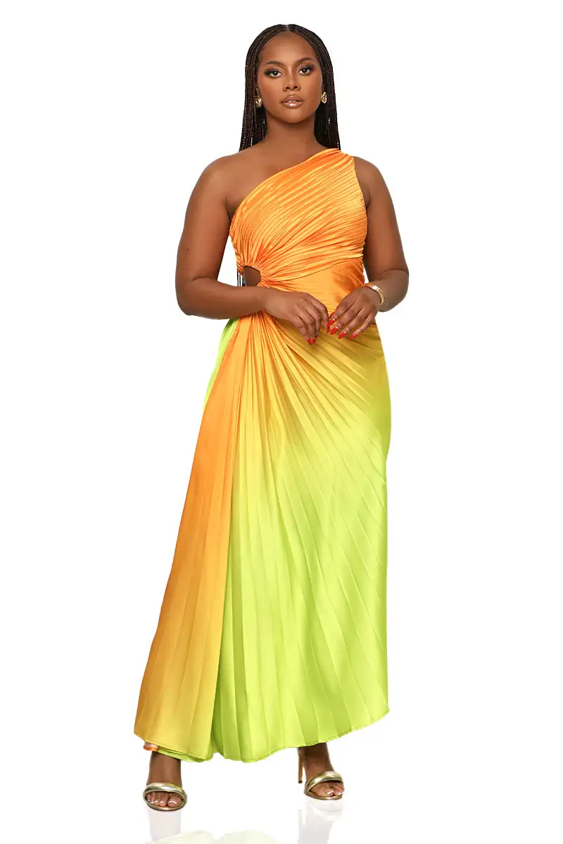 Tangerine Burst One Shoulder Dress (Orange Multi)- FINAL SALE