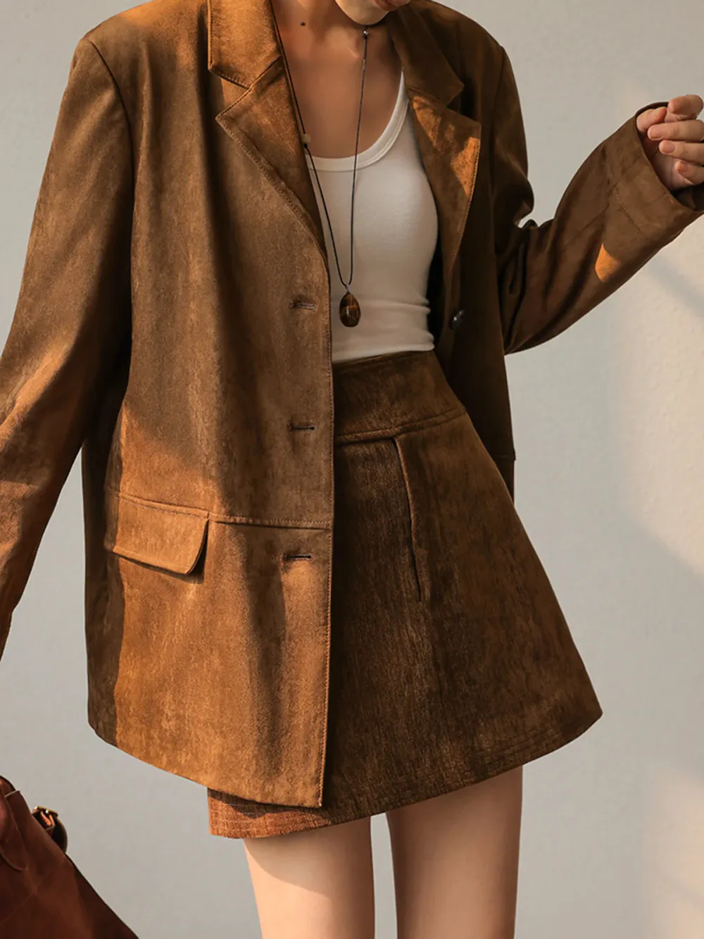 Suede Button Up Lapel Blazer