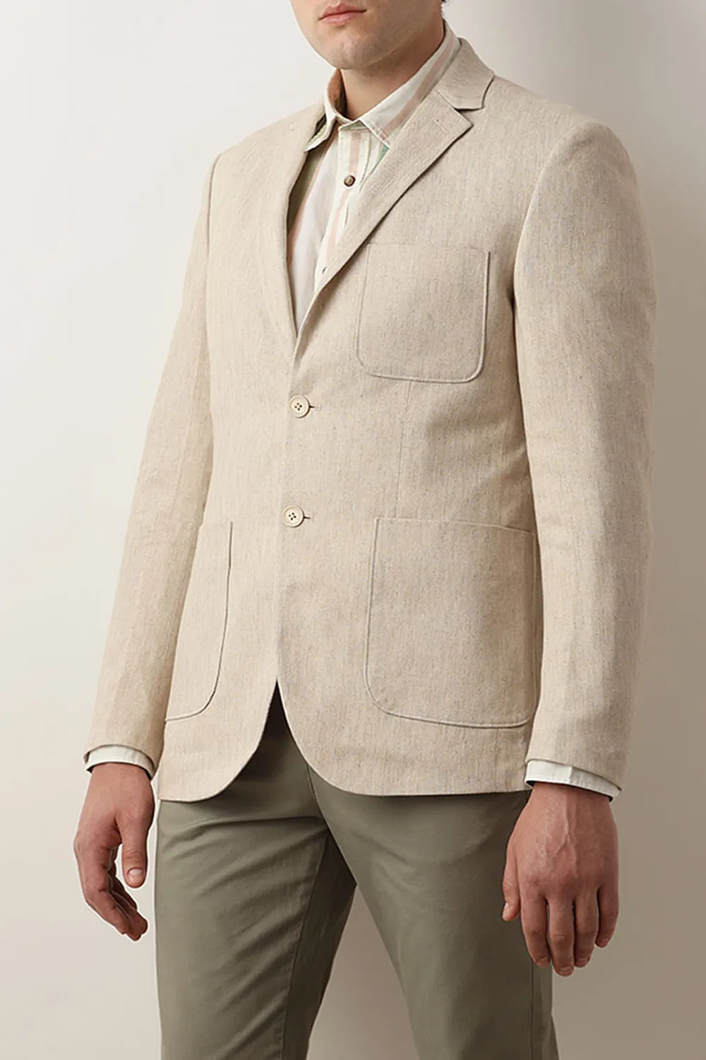 Navy Blue Textured Linen Casual Blazer