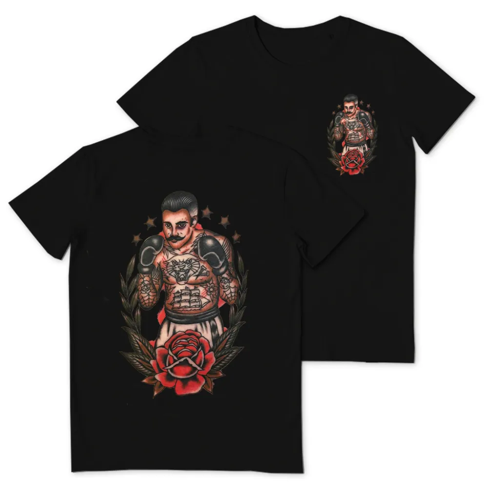 Boxing Beard Man Floral Vintage Print T-shirt