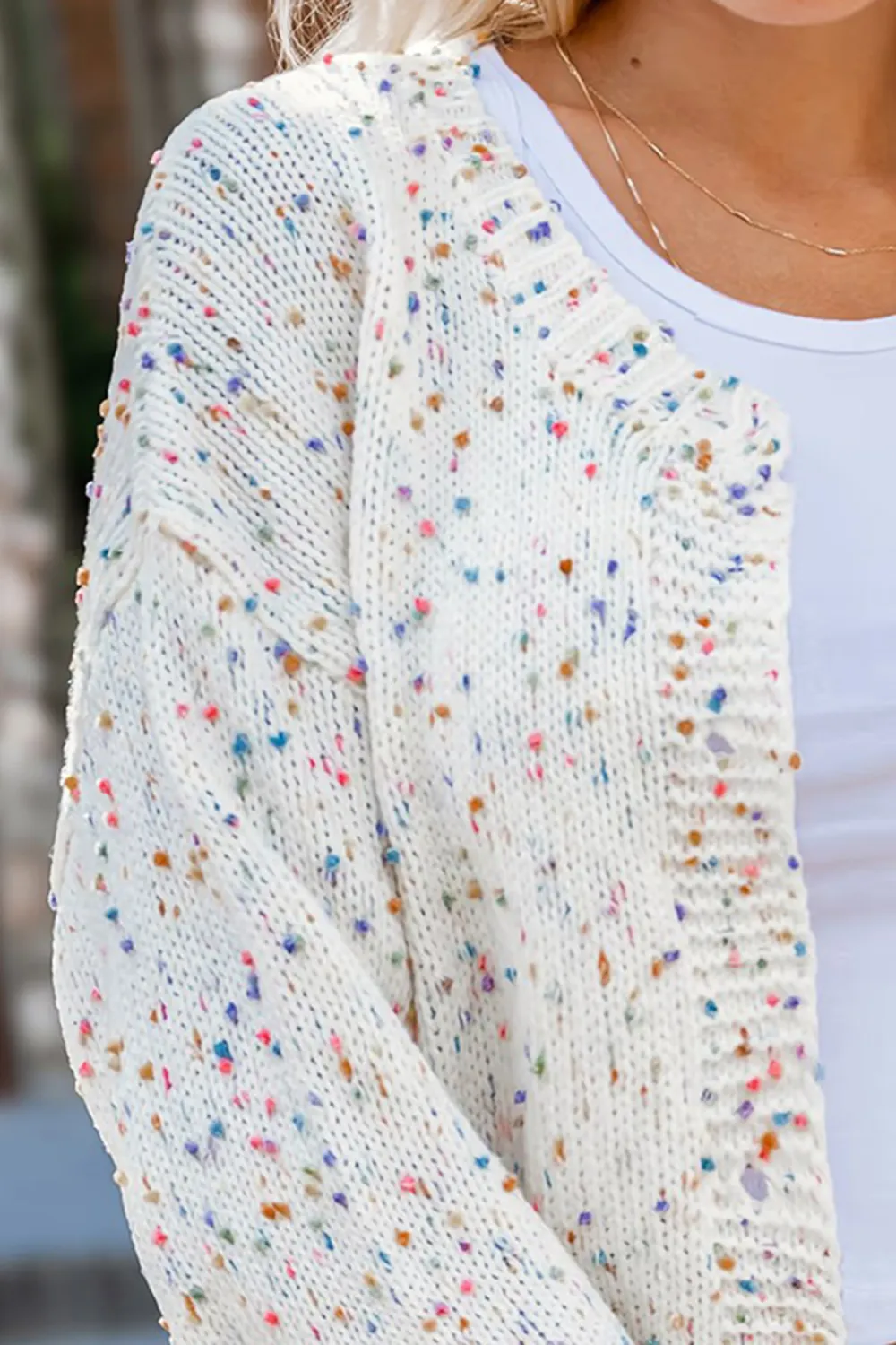 Confetti Knit Front Button Long Sleeve Cardigan