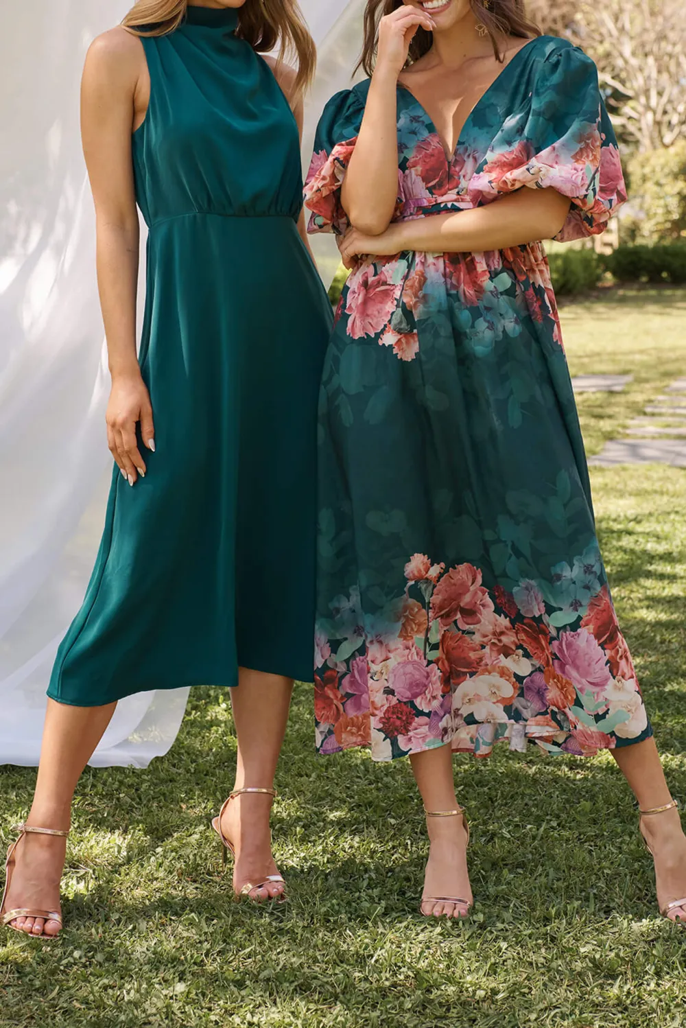 Green Floral Print Puff Sleeve Maxi Dress