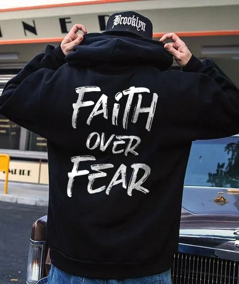 Faith Over Fear Printed Men's All-match Hoodie