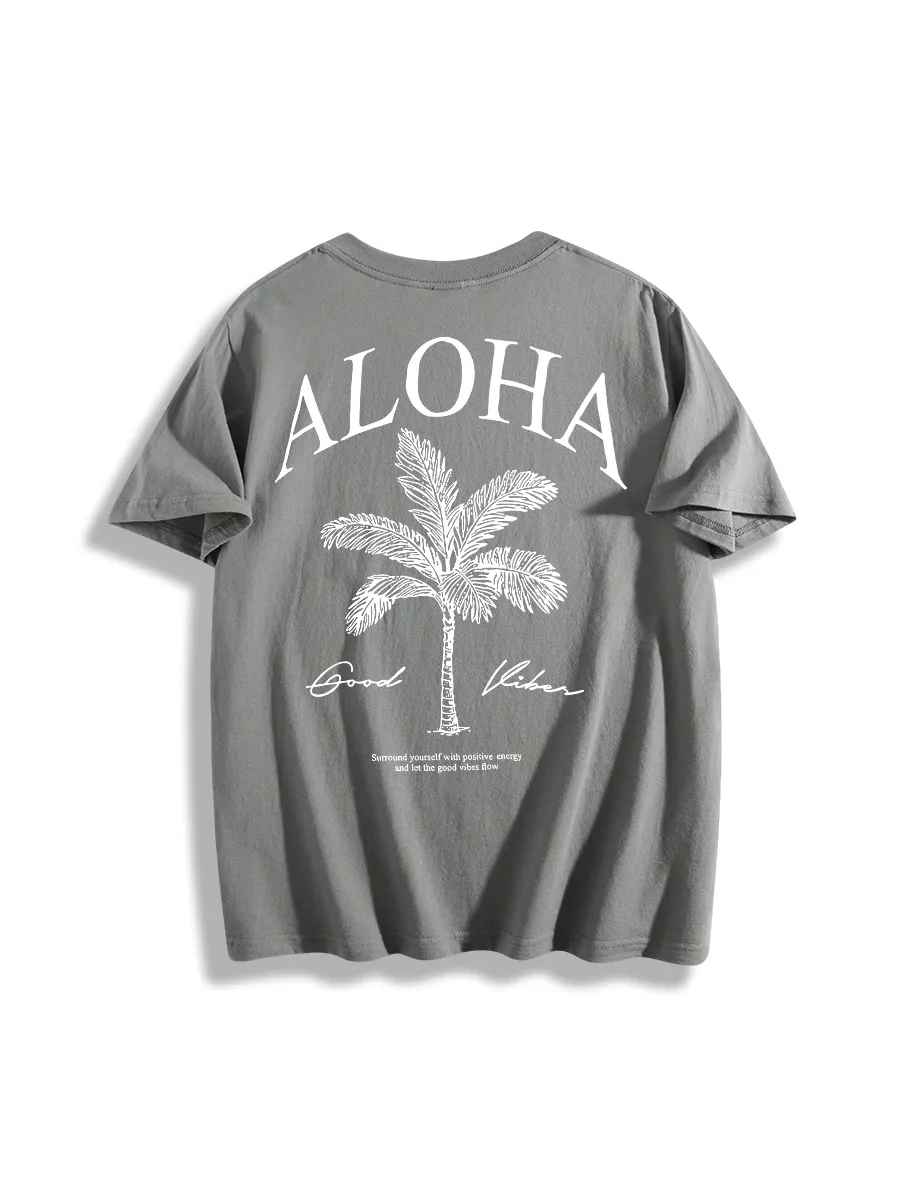 Summer Hawaiian Style Coconut Tree Print Multi-Color Short Sleeves