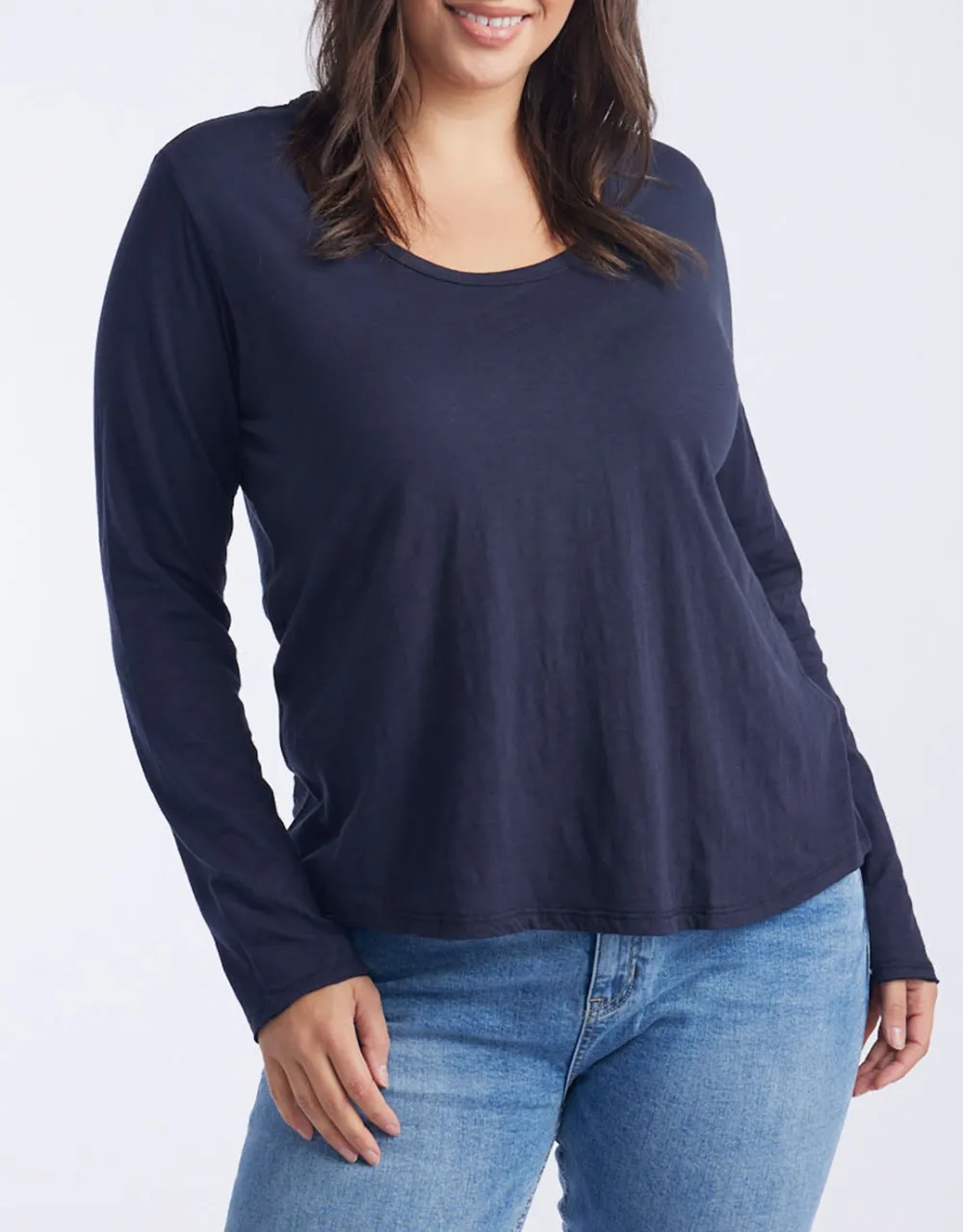 Original Round Neck Long Sleeve T-Shirt - Navy