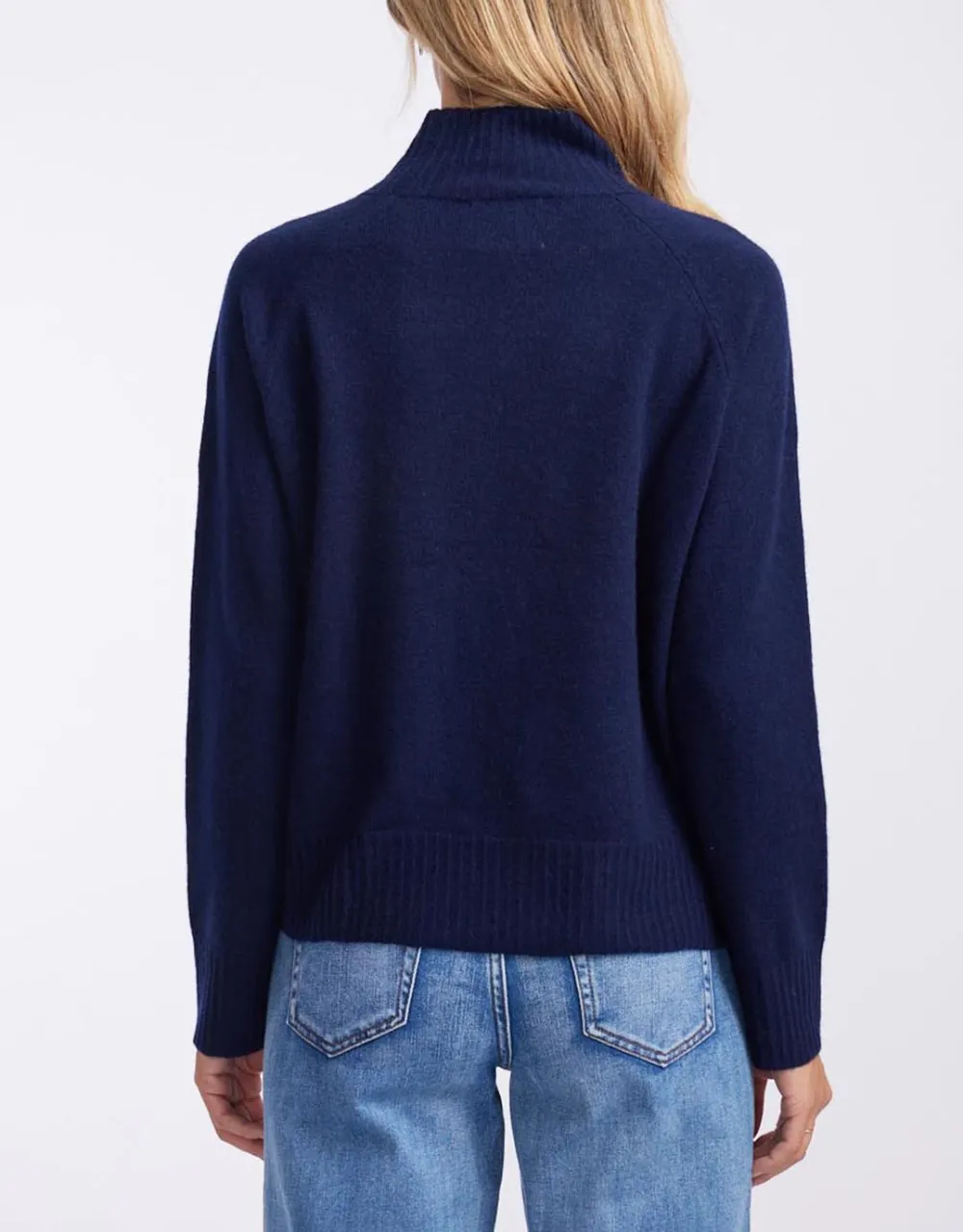 Montreal Mock Neck Knit Jumper - Navy/White