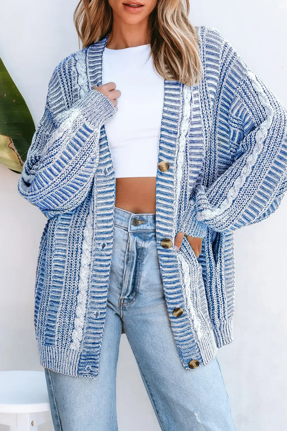 Blue Cable Knit Cardigan