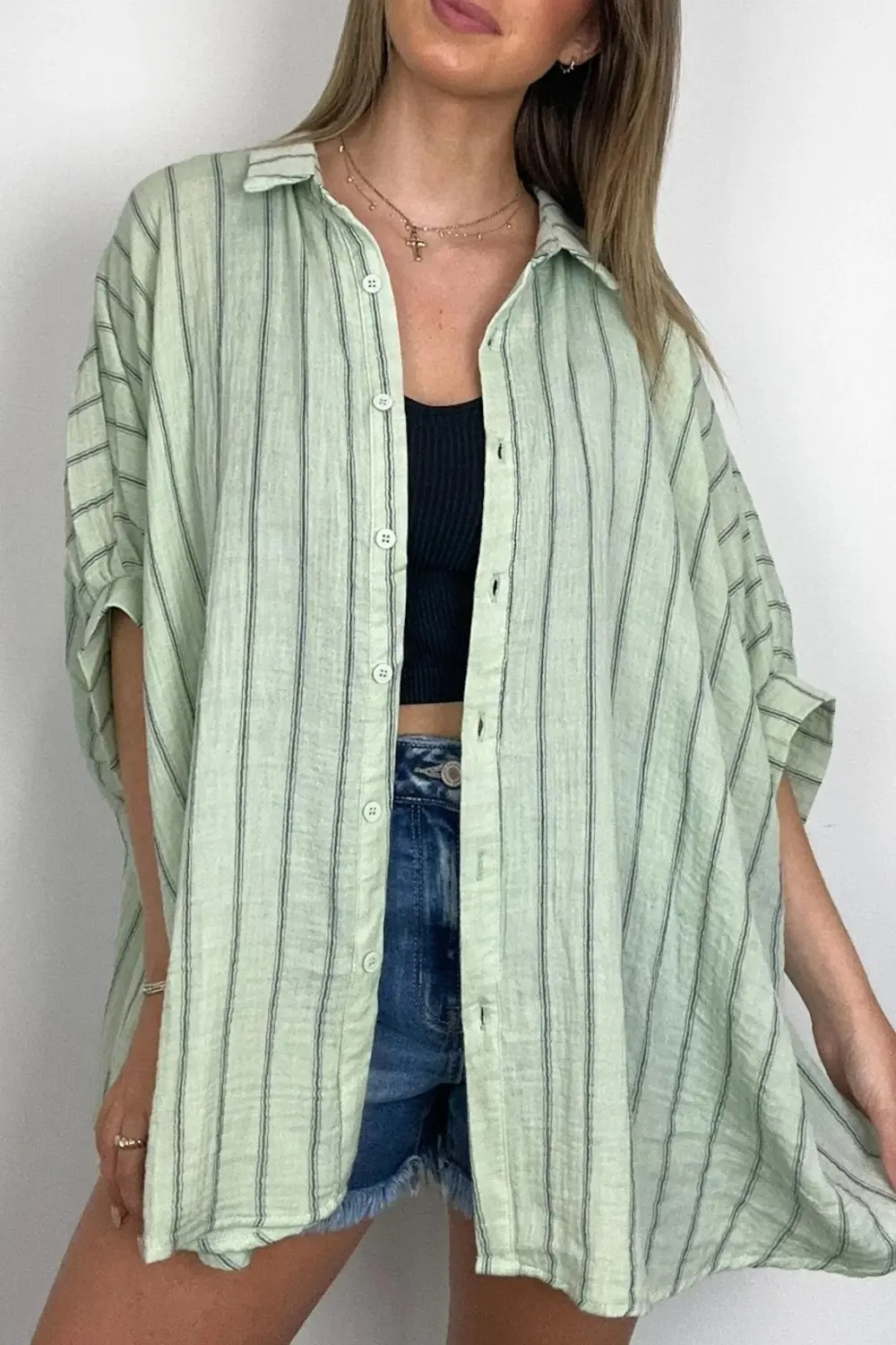 Oversized Striped Button Down Top