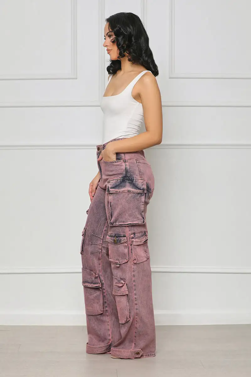 Always On Go Distressed Cargo Jeans (Purple Acid Wash)- FINAL SALE