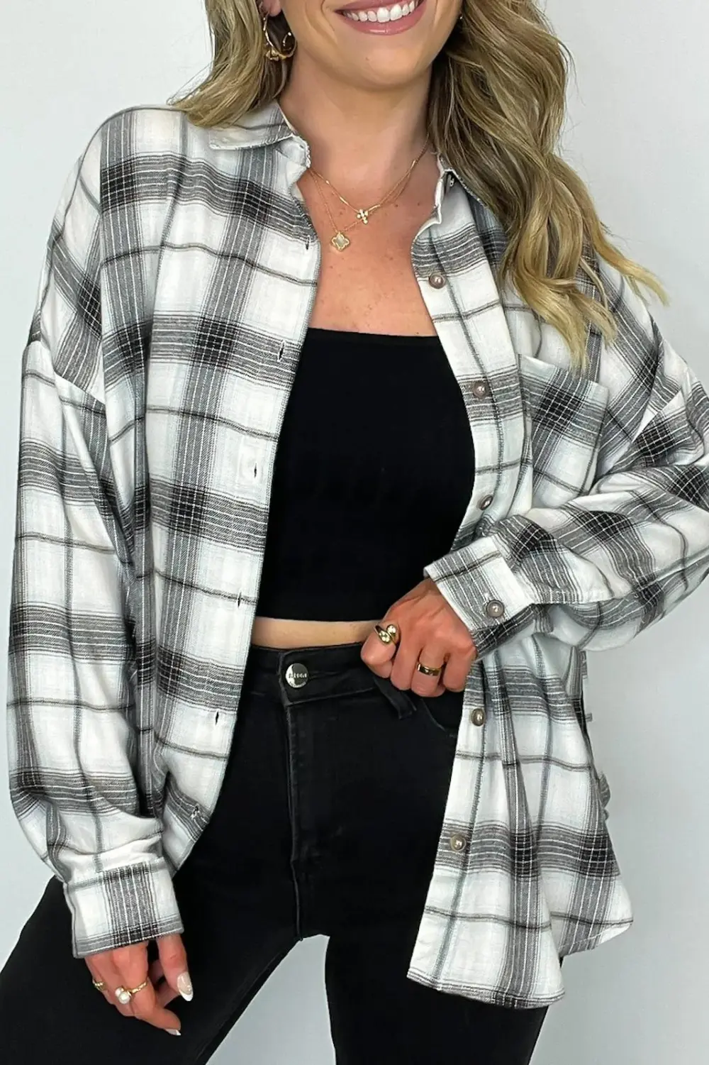 Gemini Plaid Button Down Top