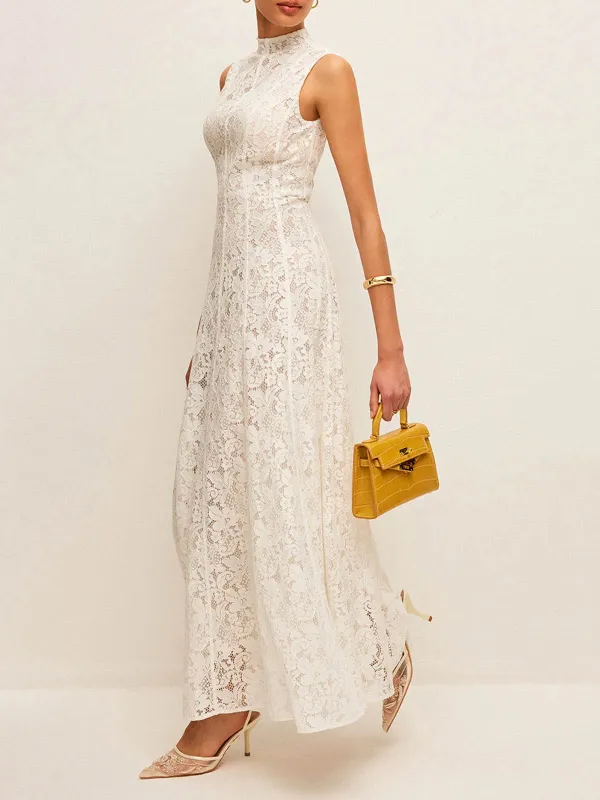 Lace Mock Neck Sleeveless Dress