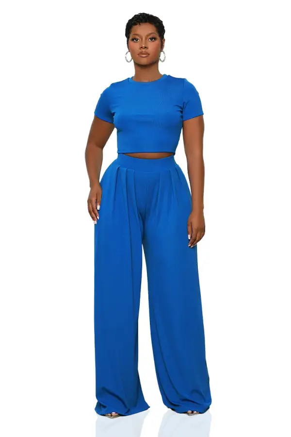 Just Blue Wide Leg Pants Set