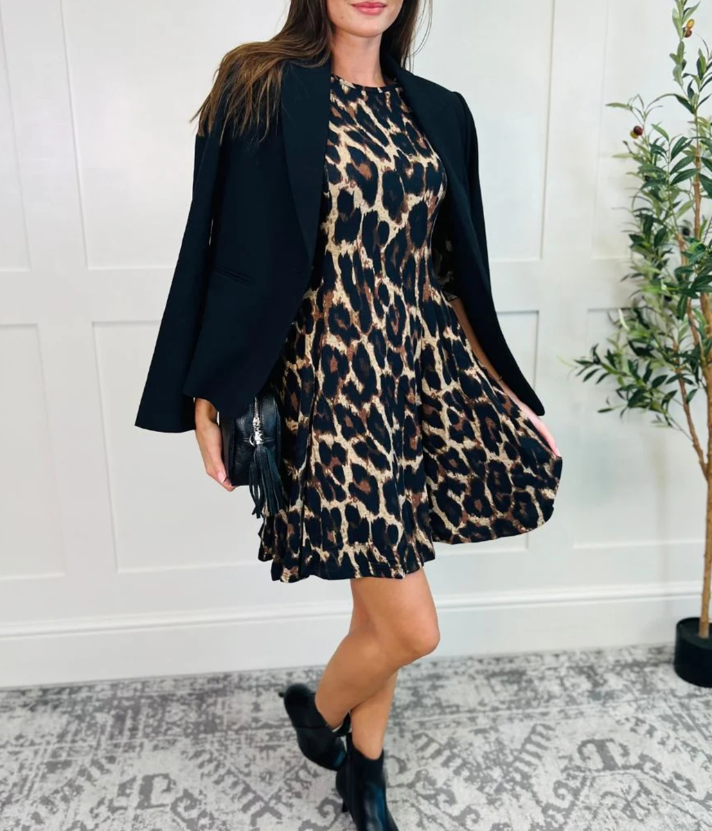 Leopard Print Paneled Swing Dress