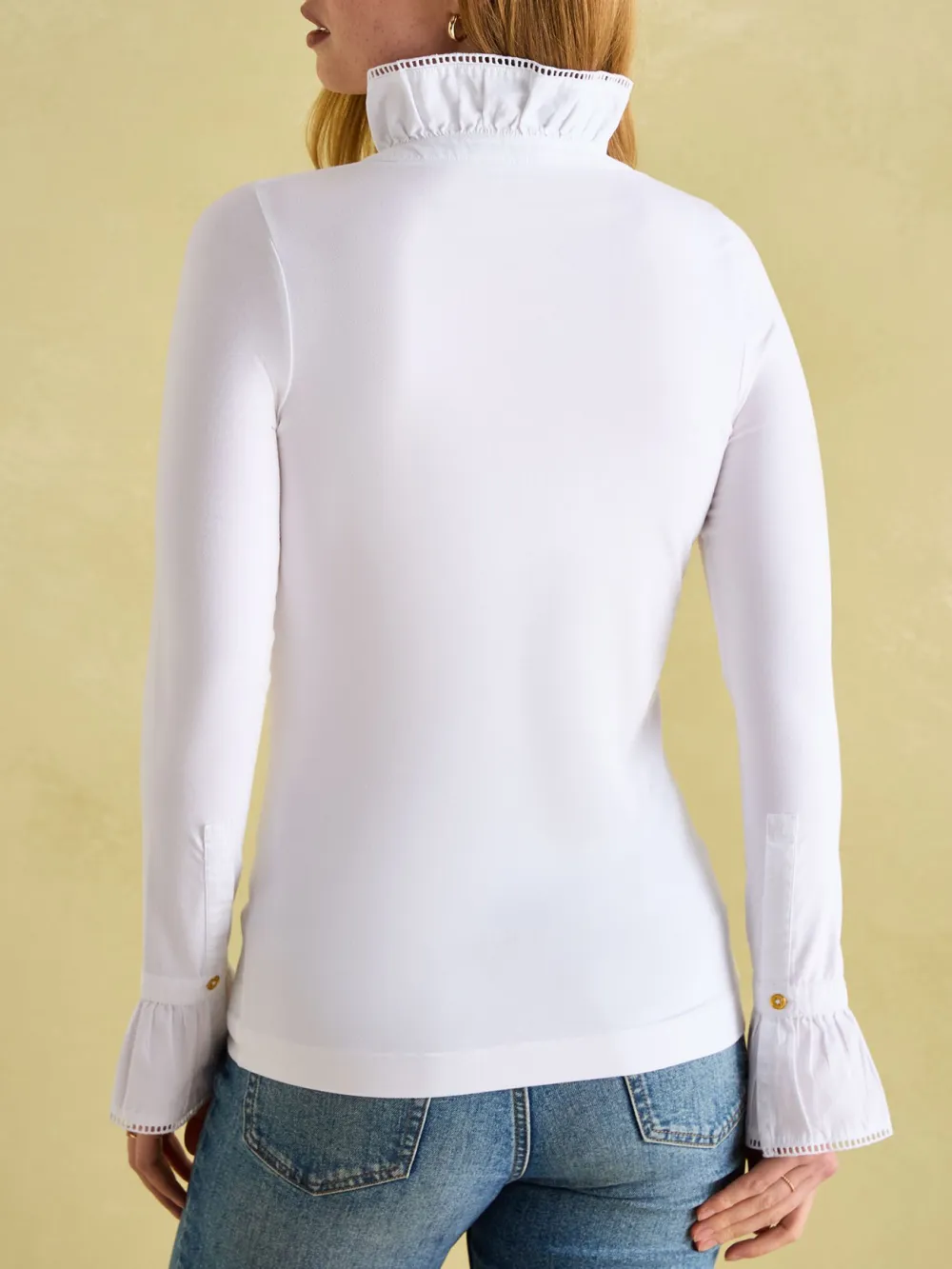 White Long Sleeve Frilled Neck Top