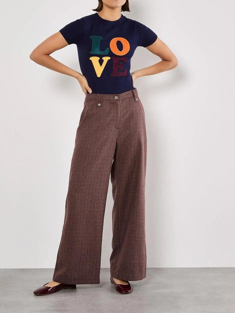 Mini Check Wide Leg Trousers