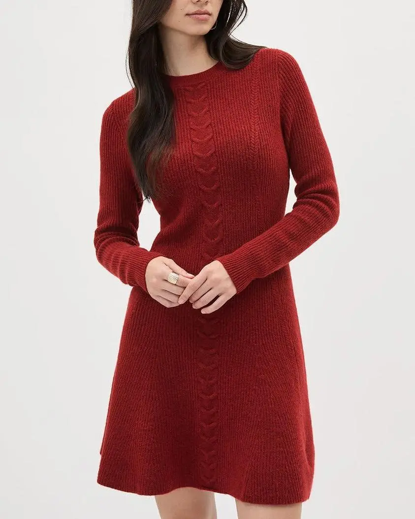 Long-Sleeve Crew-Neck Mini Dress