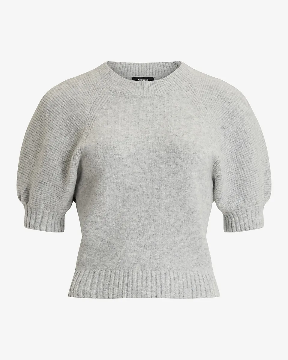 Crew Neck Short Puff Sleeve Sweater