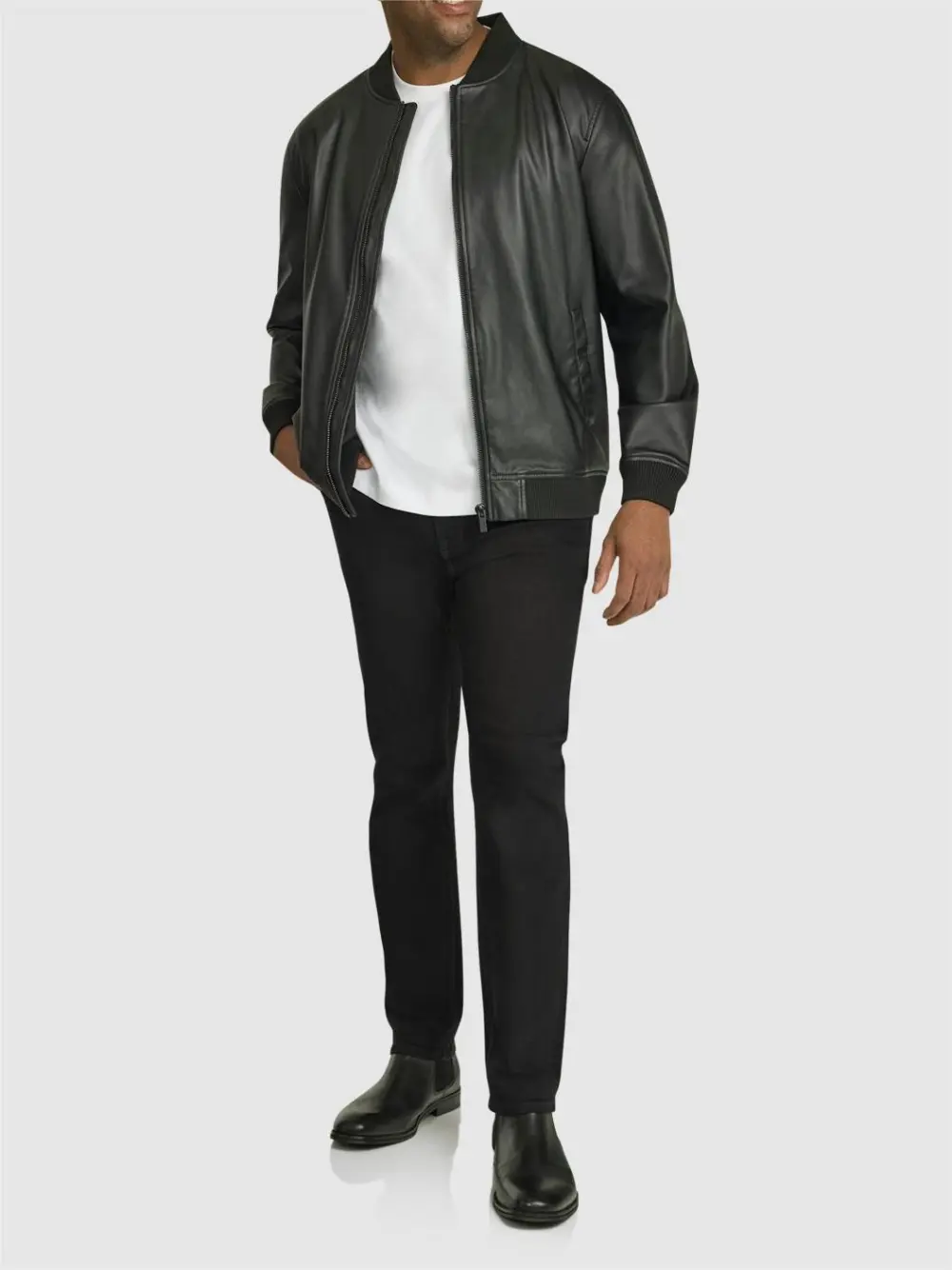 BLACK CURTIS FAUX LEATHER BOMBER