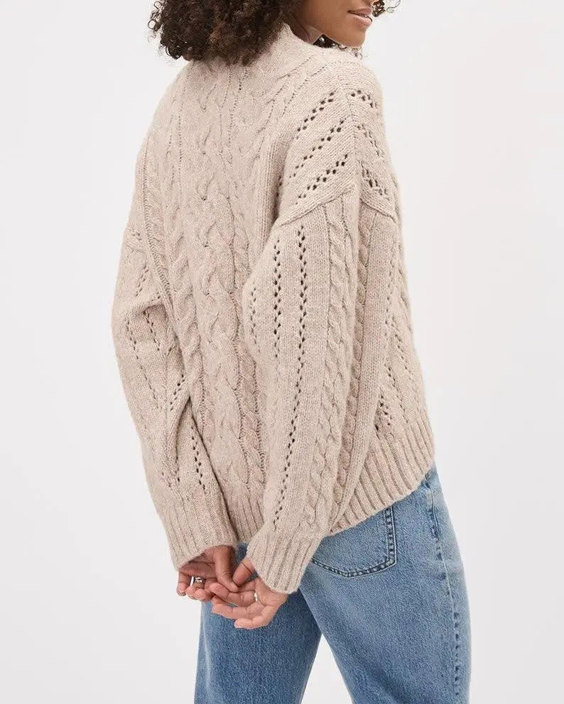 Long-Sleeve Crew-Neck Cable-Stich Sweater