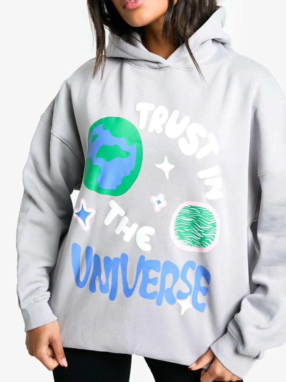 PUFF PRINT SLOGAN OVERSIZED HOODIE