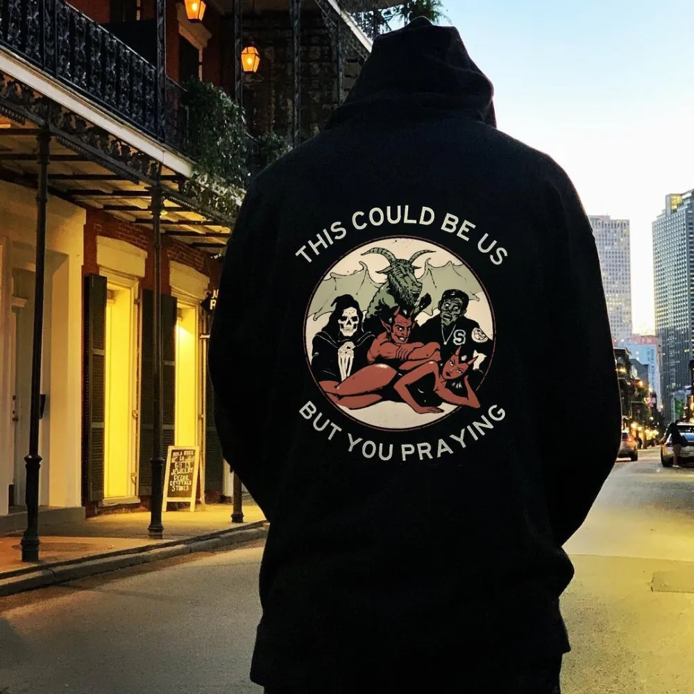 THIS COULD BE US Skull Demon Black Print Hoodie