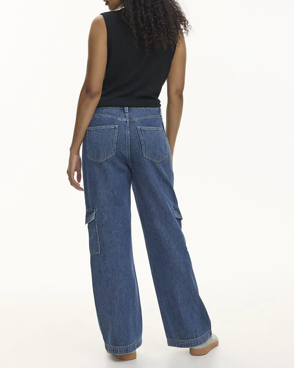 Wide-Leg High-Rise Cargo Denim Pant