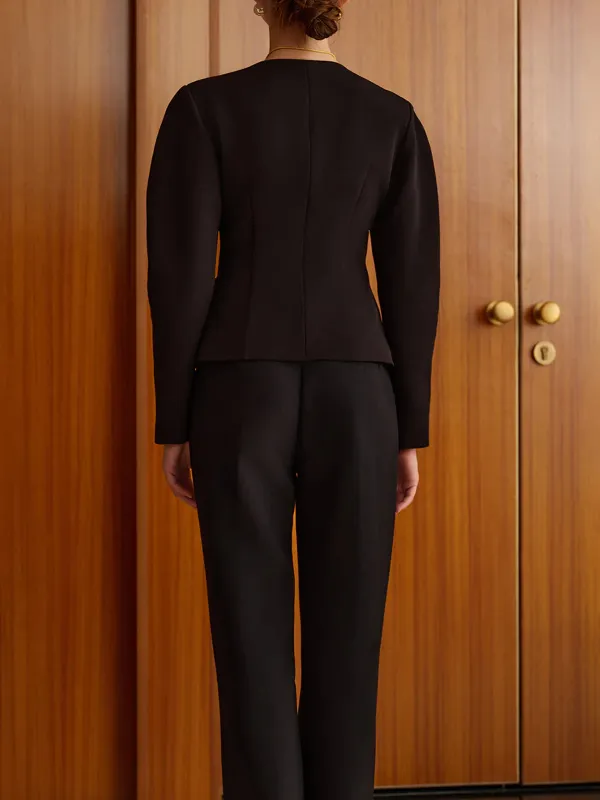 Metal Button Sweetheart Neckline Long Sleeve Blouse