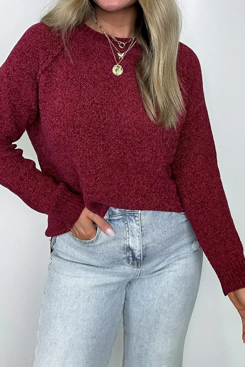 Easily Endearing Chenille Knit Raglan Sweater