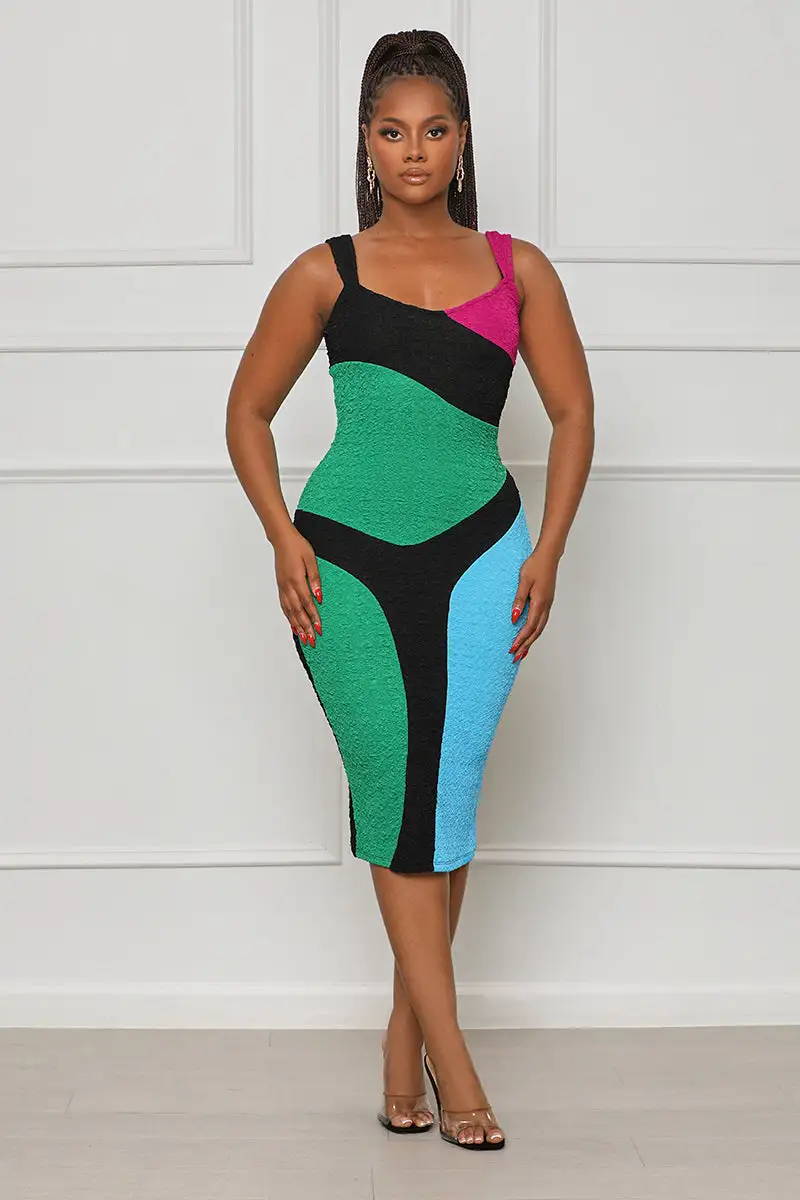 Only One Color Block Dress (Black Multi)