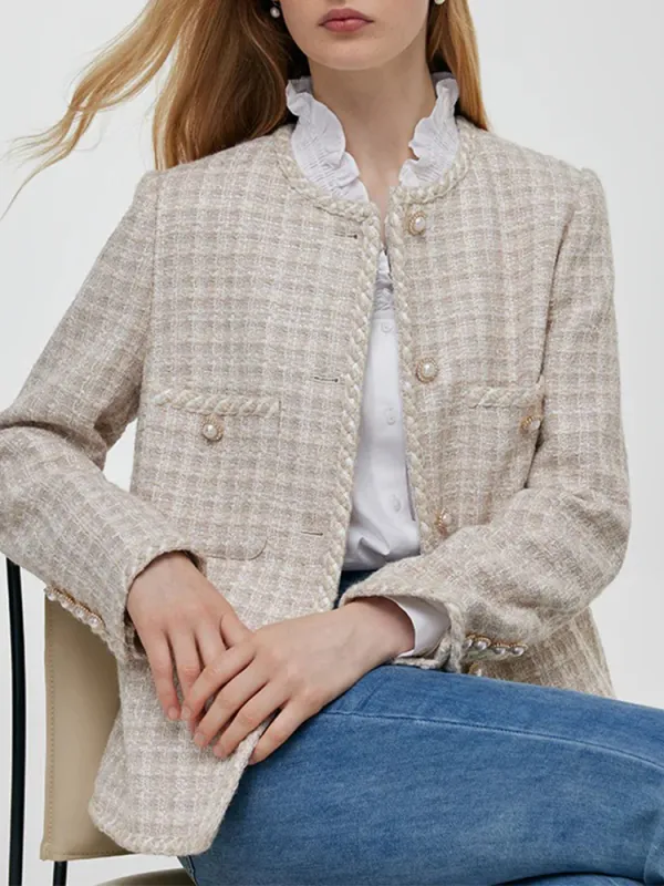 Wool Blend Tweed Single-Breasted Women Jacket