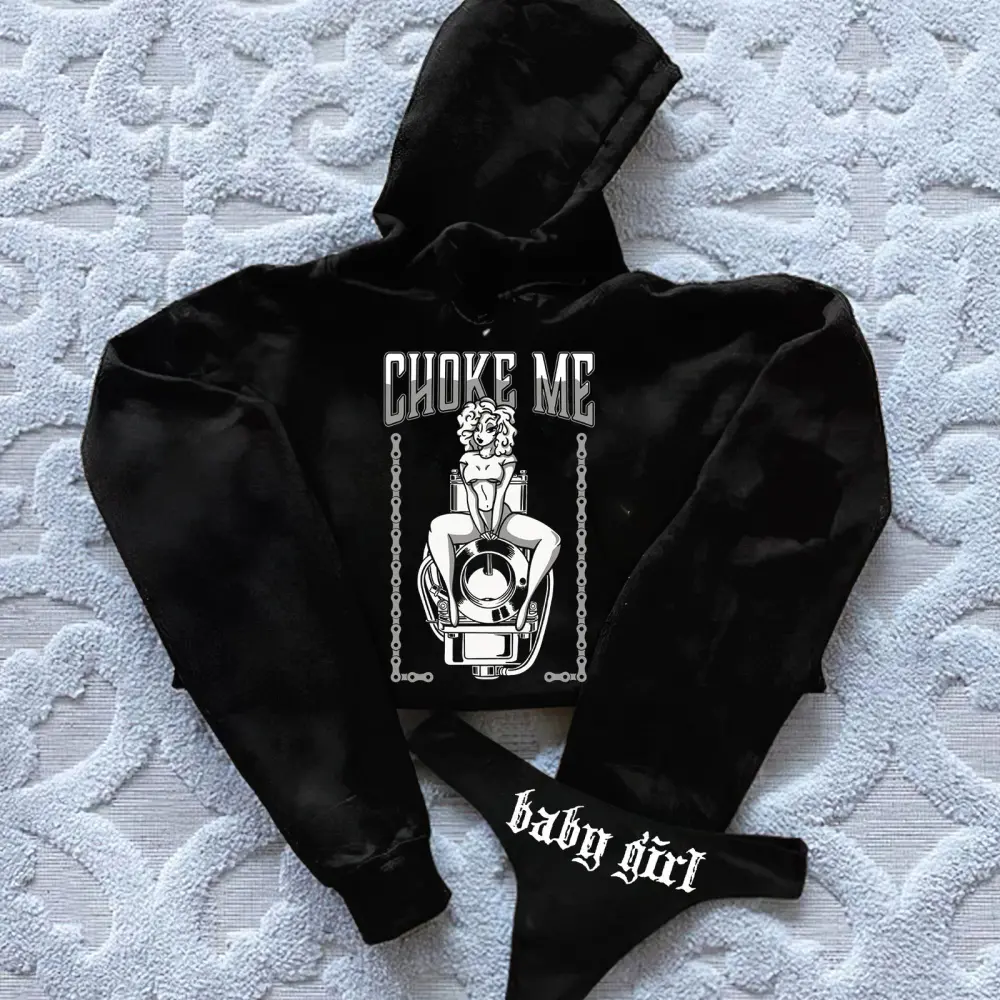 Choke Me Printed Women's Cropped Hoodie & Thong Sets