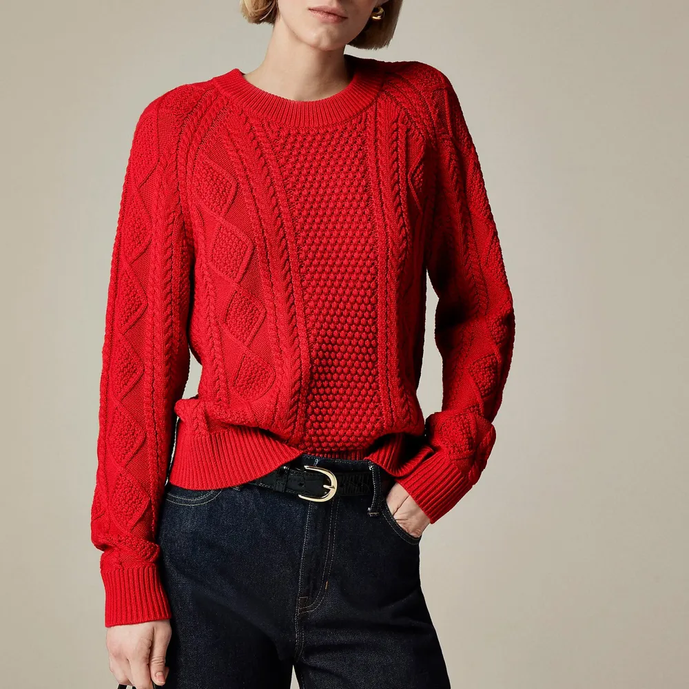 Cotton cable-knit crewneck sweater