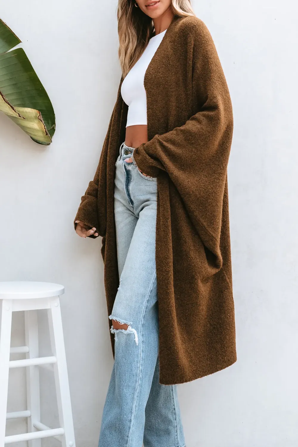 Tan Open Front Dolman Sleeve Duster Cardigan