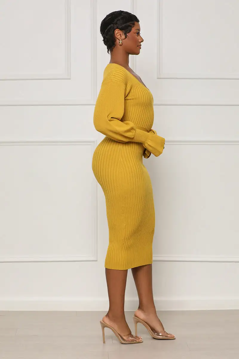 Scoop Me Away Sweater Dress (Mustard)- FINAL SALE