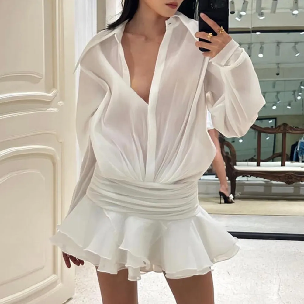 BouChic Pleated Shirt Mini Dress