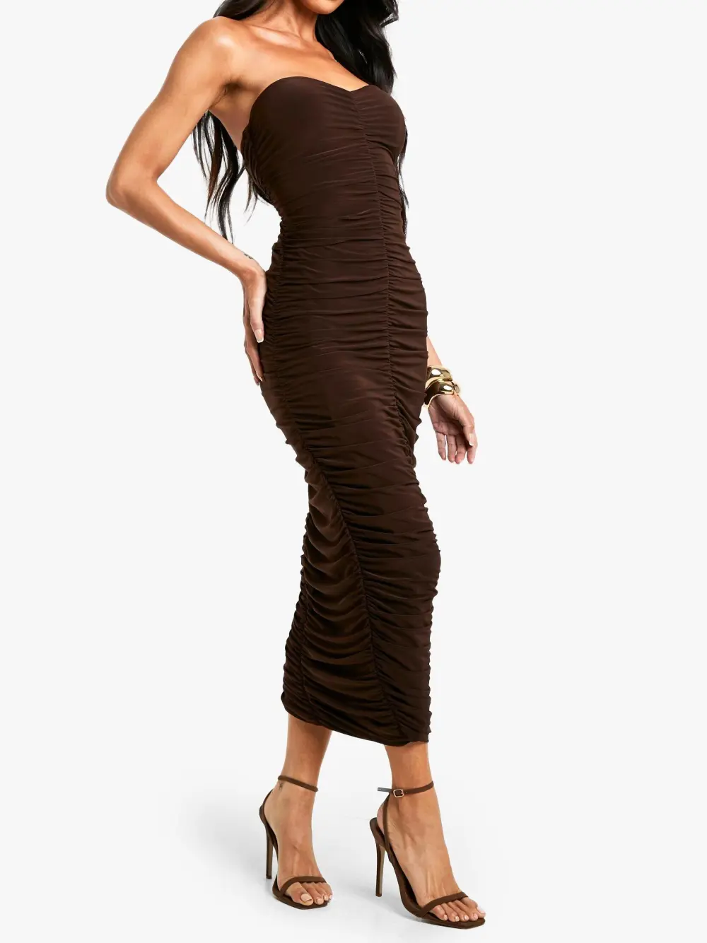 RUCHED DETAIL BANDEAU MIDI DRESS