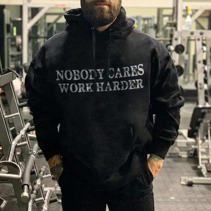 Vikings Nobody Cares Work Harder 閳ュ鈧鈧鈧鈧鈧鈧└rinted Men's Hoodie
