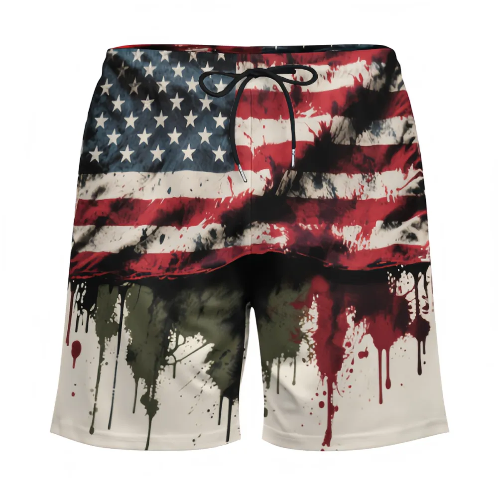 Fashionable Sports Beach Shorts With Splashed Ink Flag
