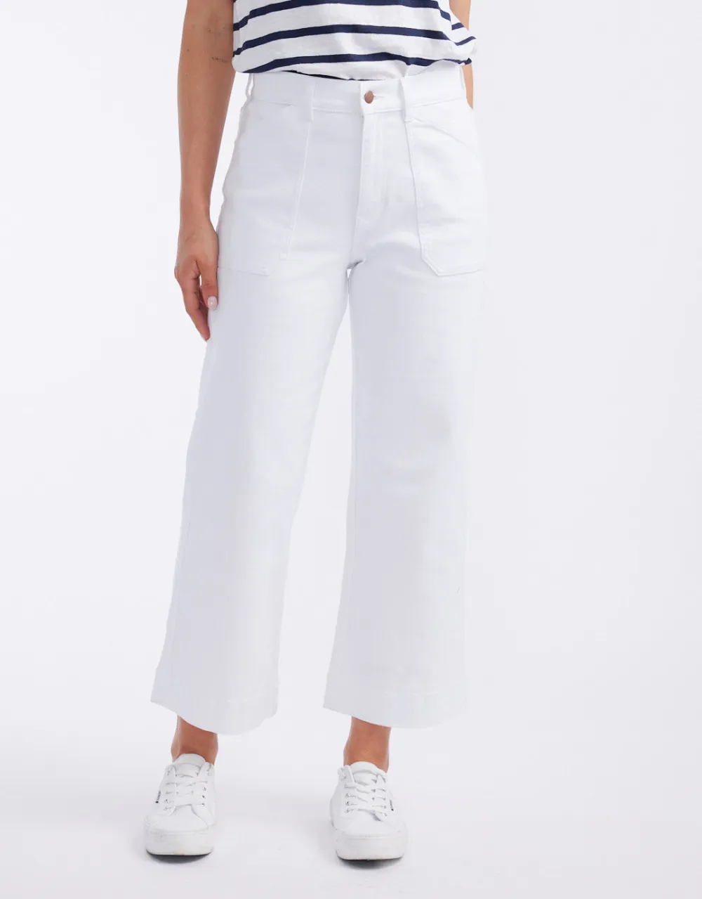 Catalina Cropped Wide Leg Jeans - White