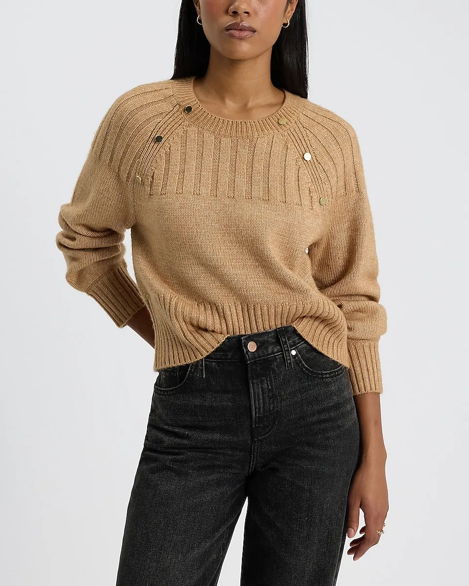 Crew Neck Gold Button Raglan Sweater