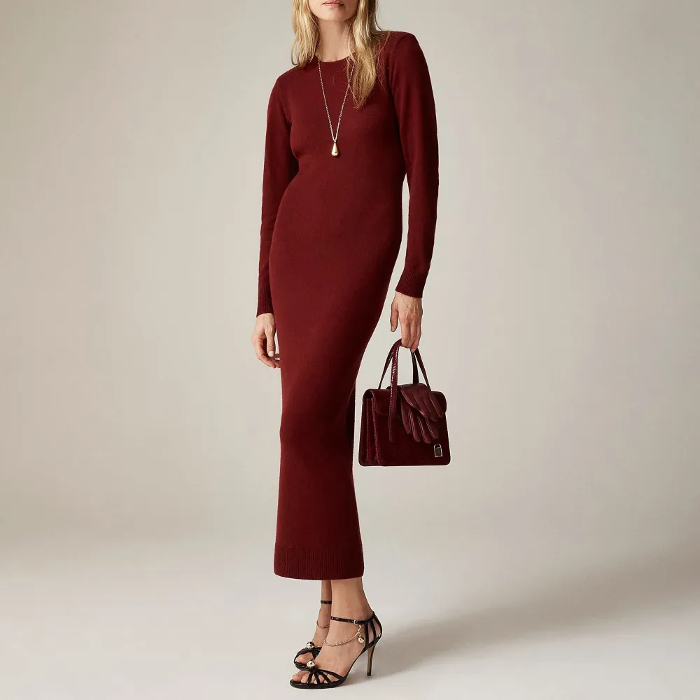 Crew Neck long-sleeve cashmere sweater-dress