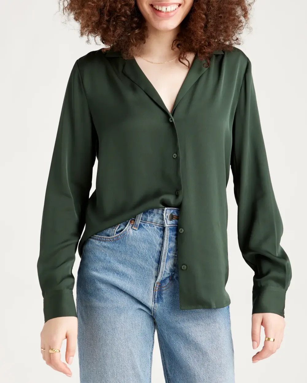 Stretch Silk Notch Collar Blouse