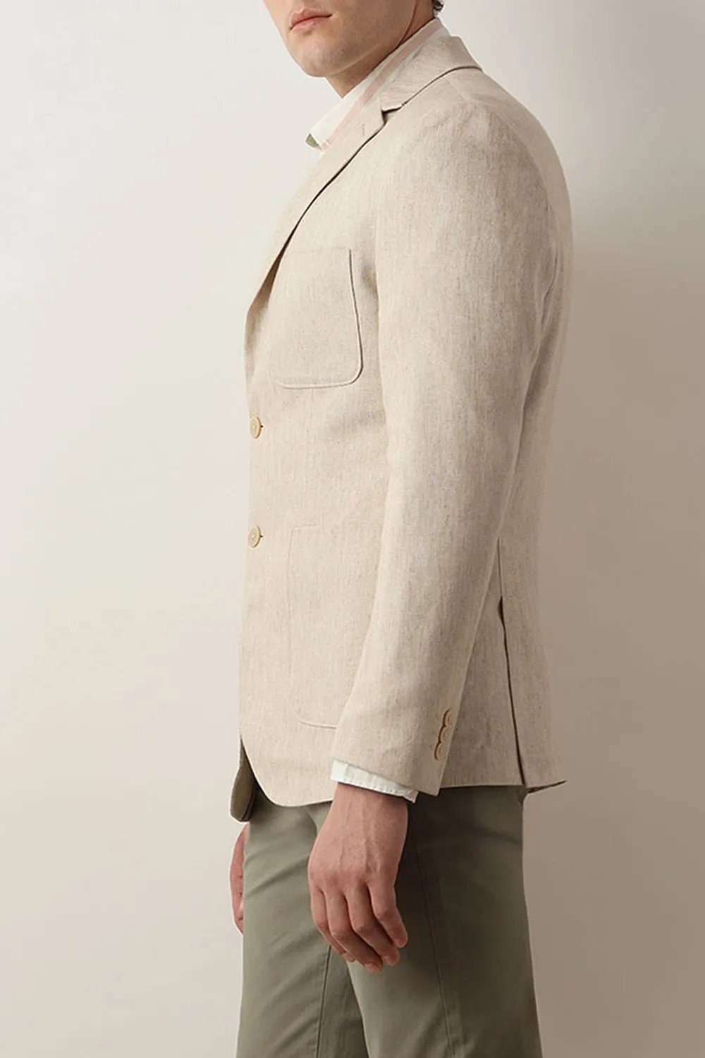 Navy Blue Textured Linen Casual Blazer