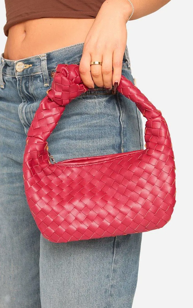 Aitana Woven Knotted Detail Grab Bag In Burgundy Faux Leather