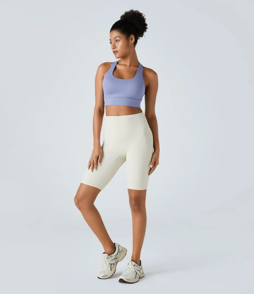 Medium Support Backless Racerback Cut Out Adjustable Buckle Running Sports Bra