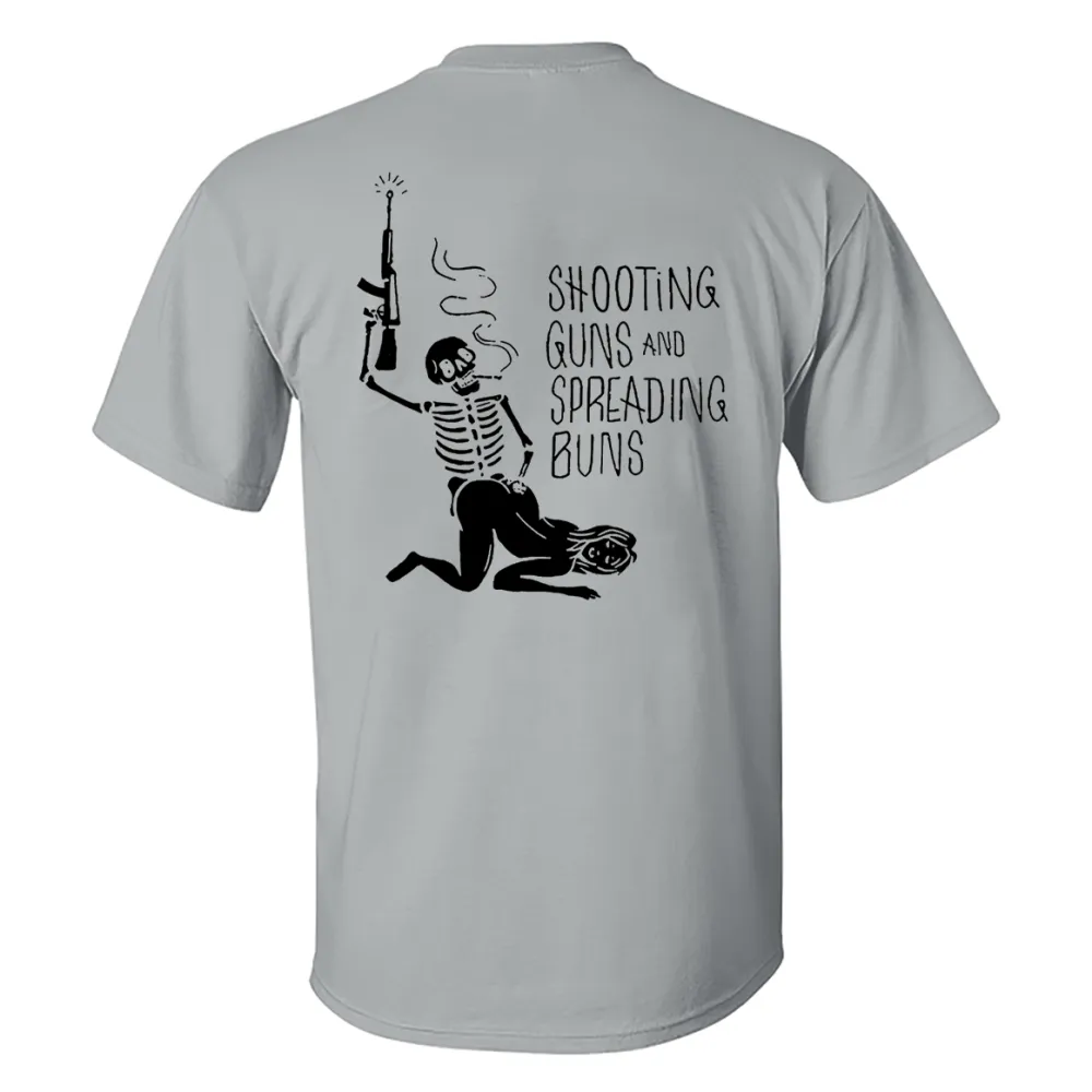 Shooting Guns And Spreading Buns Skull Printed Casual Men's T-shirt