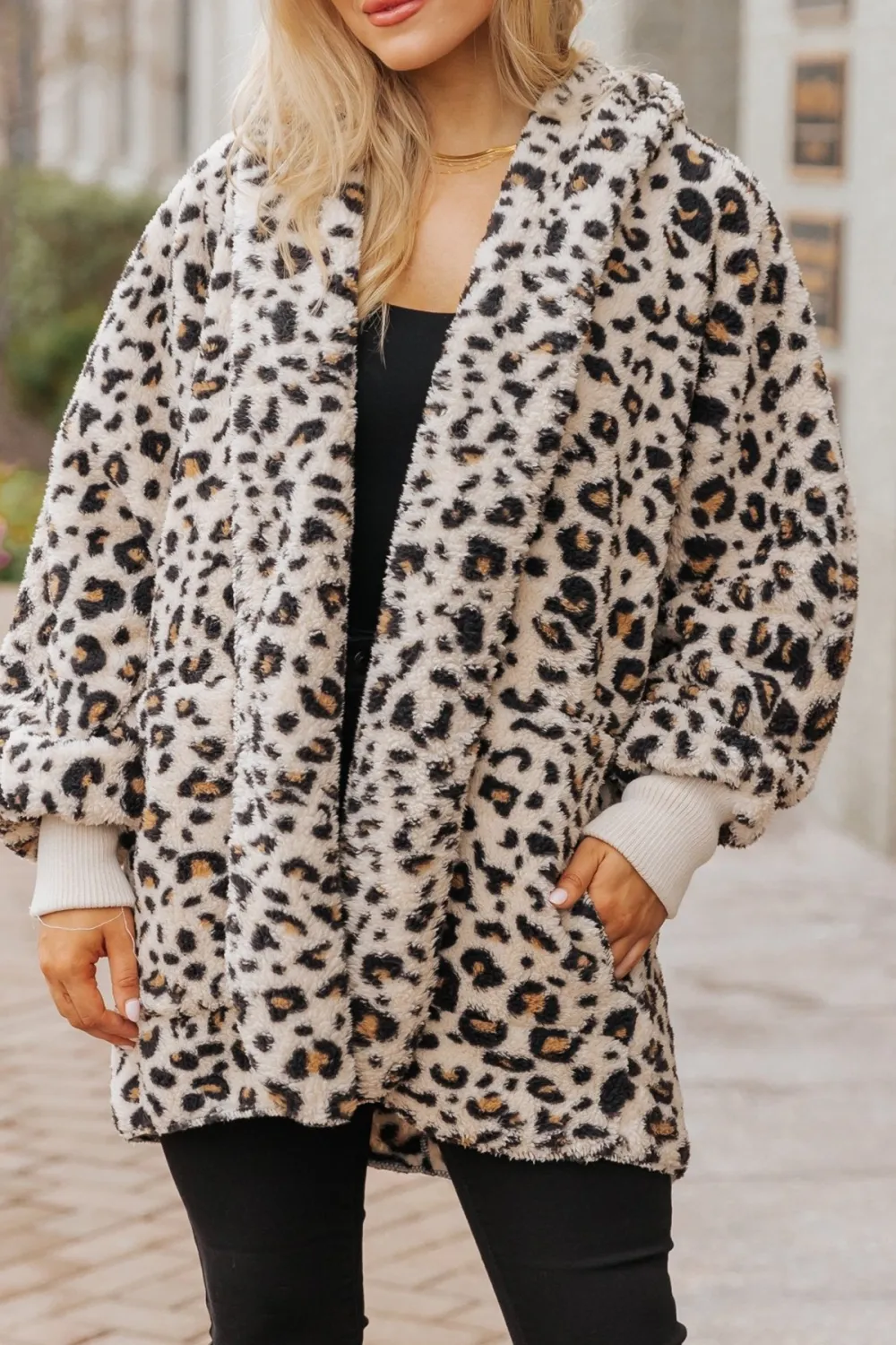 Leopard Teddy Fleece Hooded Cardigan