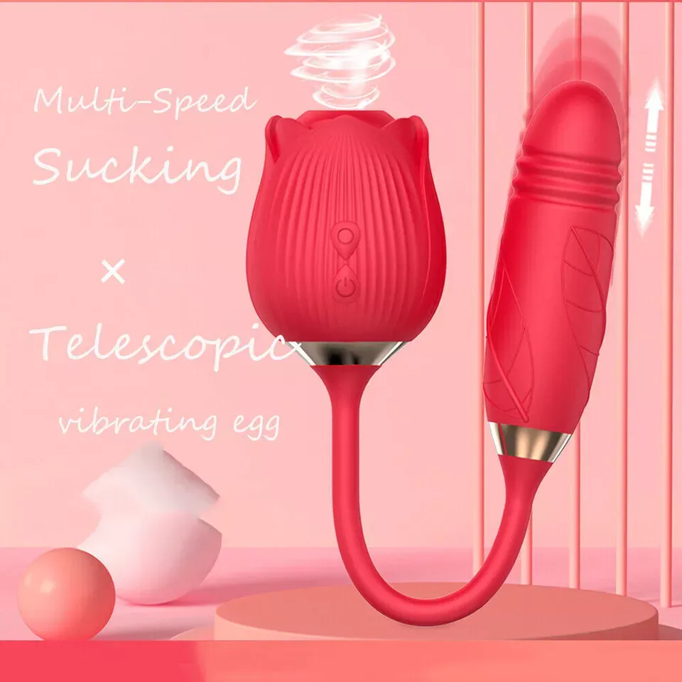 Rose Sucking Clit Vibrator Dildo Thrusting G-spot Massager Sex Toys for Women